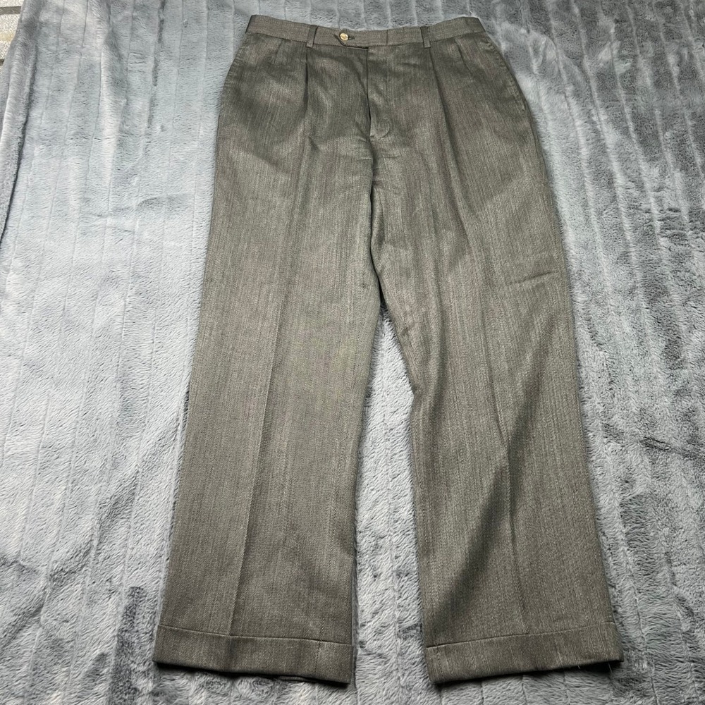 Tommy Hilfiger Mens Gray Pleated Cuffed Classic Tailored Dress Pants 32x30
